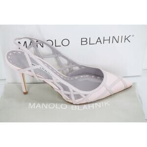 Manolo Blahnik Enatos Caged Slingback Pointed Toe Pump SZ 37 NIB